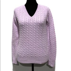 Ann Taylor 100% Cashmere V-Neck Sweater, Cable Knit, Lavender Color, Size XS